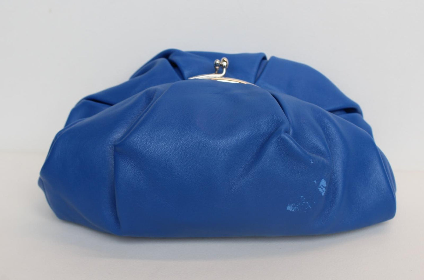 JIL SANDER Ladies Blue Leather Pleated Clasp Goji Clutch Bag 27 x 15 x 7cm NEW