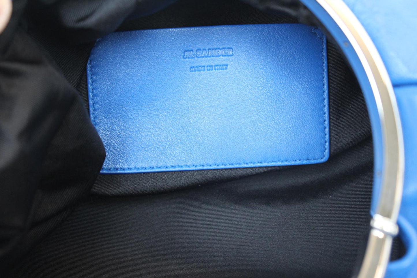 JIL SANDER Ladies Blue Leather Pleated Clasp Goji Clutch Bag 27 x 15 x 7cm NEW