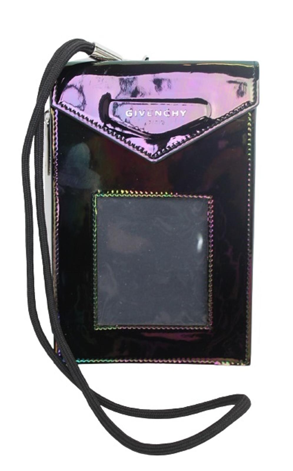 GIVENCHY Men's Black Multi Patent Leather Neck Window Pouch Wallet Bag OS NEW