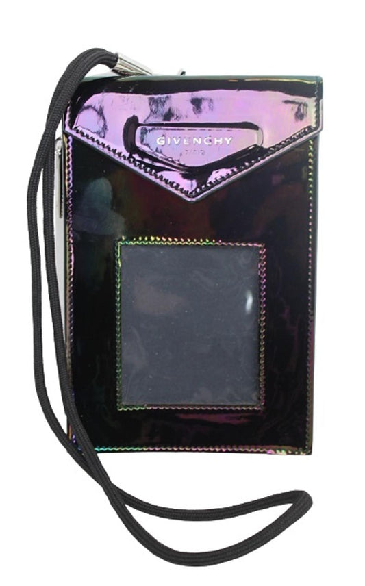 GIVENCHY Men's Black Multi Patent Leather Neck Window Pouch Wallet Bag OS NEW