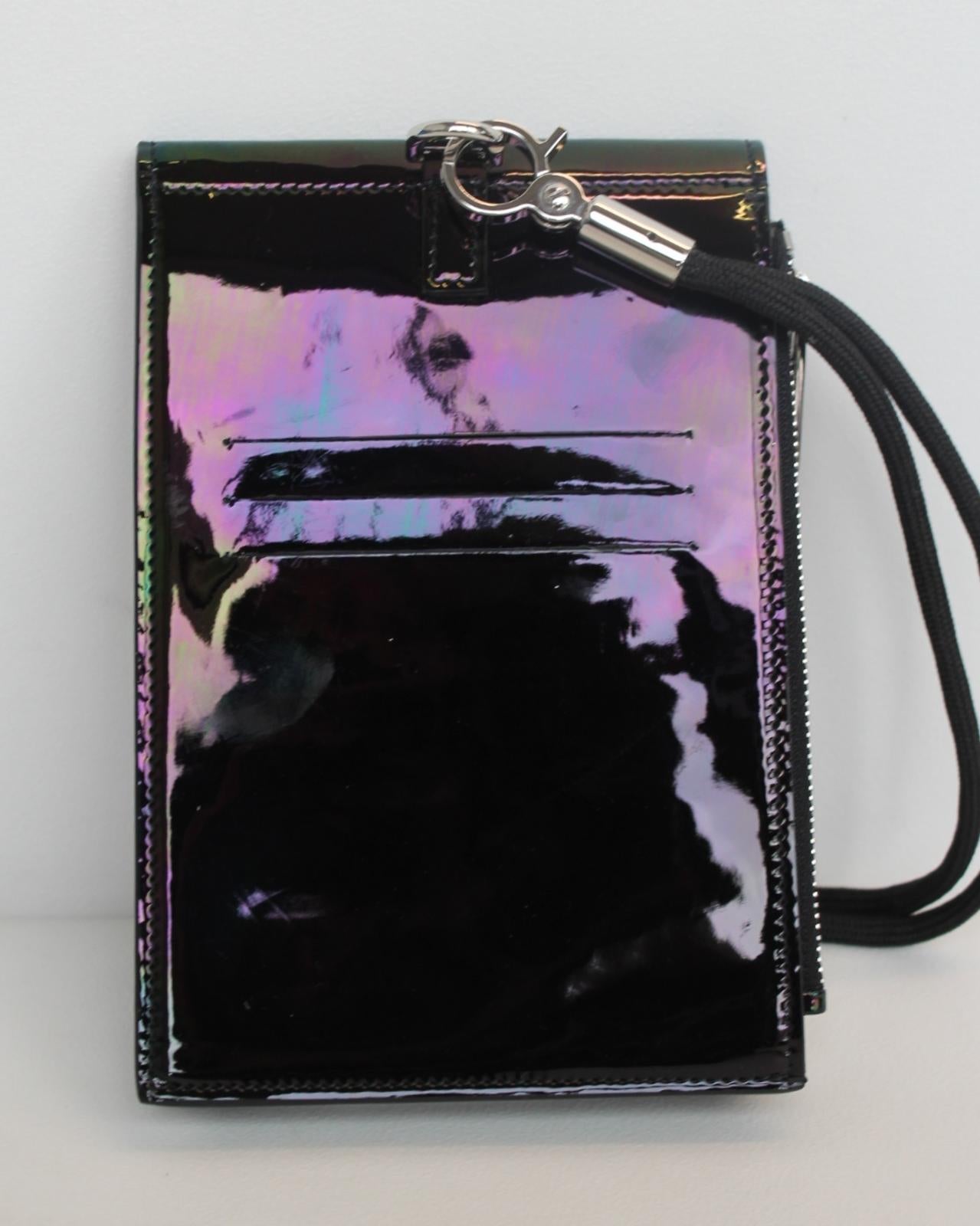 GIVENCHY Men's Black Multi Patent Leather Neck Window Pouch Wallet Bag OS NEW