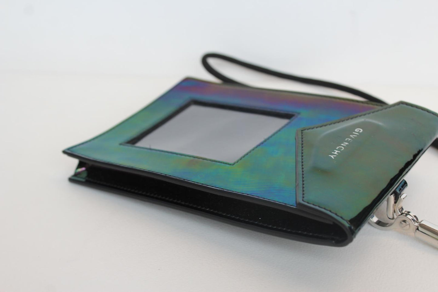 GIVENCHY Men's Black Multi Patent Leather Neck Window Pouch Wallet Bag OS NEW