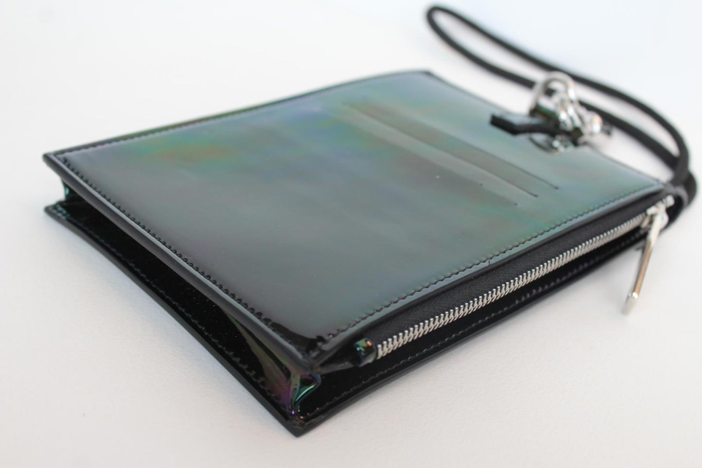 GIVENCHY Men's Black Multi Patent Leather Neck Window Pouch Wallet Bag OS NEW