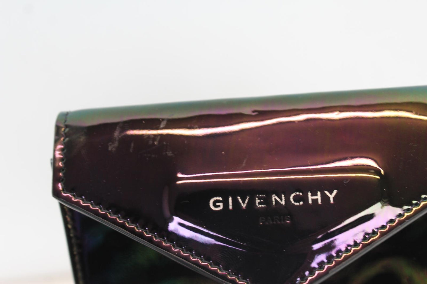 GIVENCHY Men's Black Multi Patent Leather Neck Window Pouch Wallet Bag OS NEW