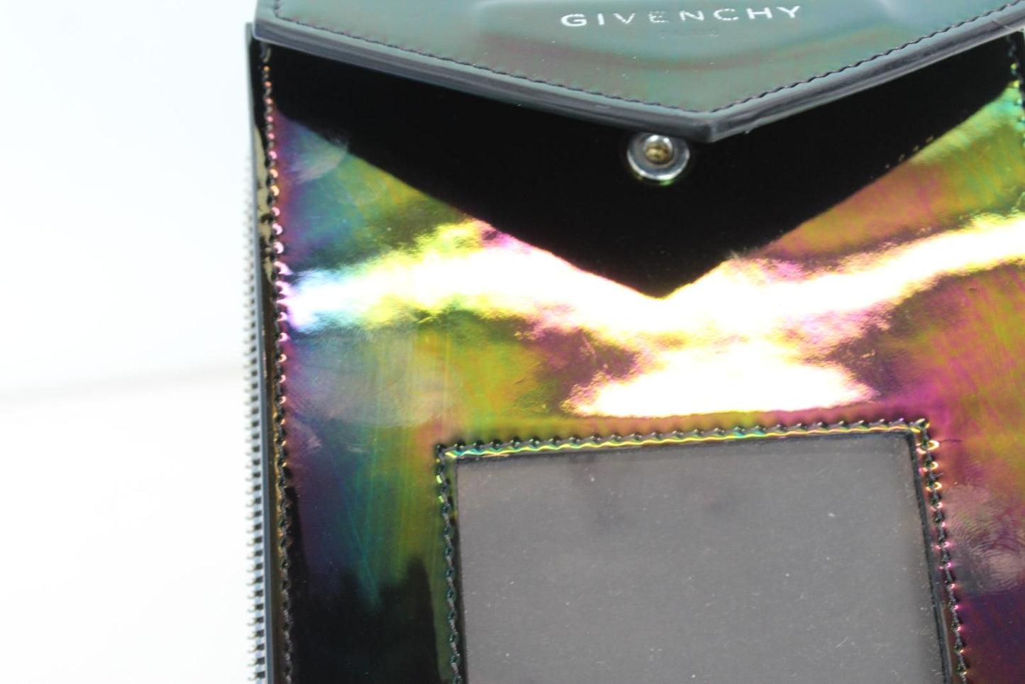 GIVENCHY Men's Black Multi Patent Leather Neck Window Pouch Wallet Bag OS NEW