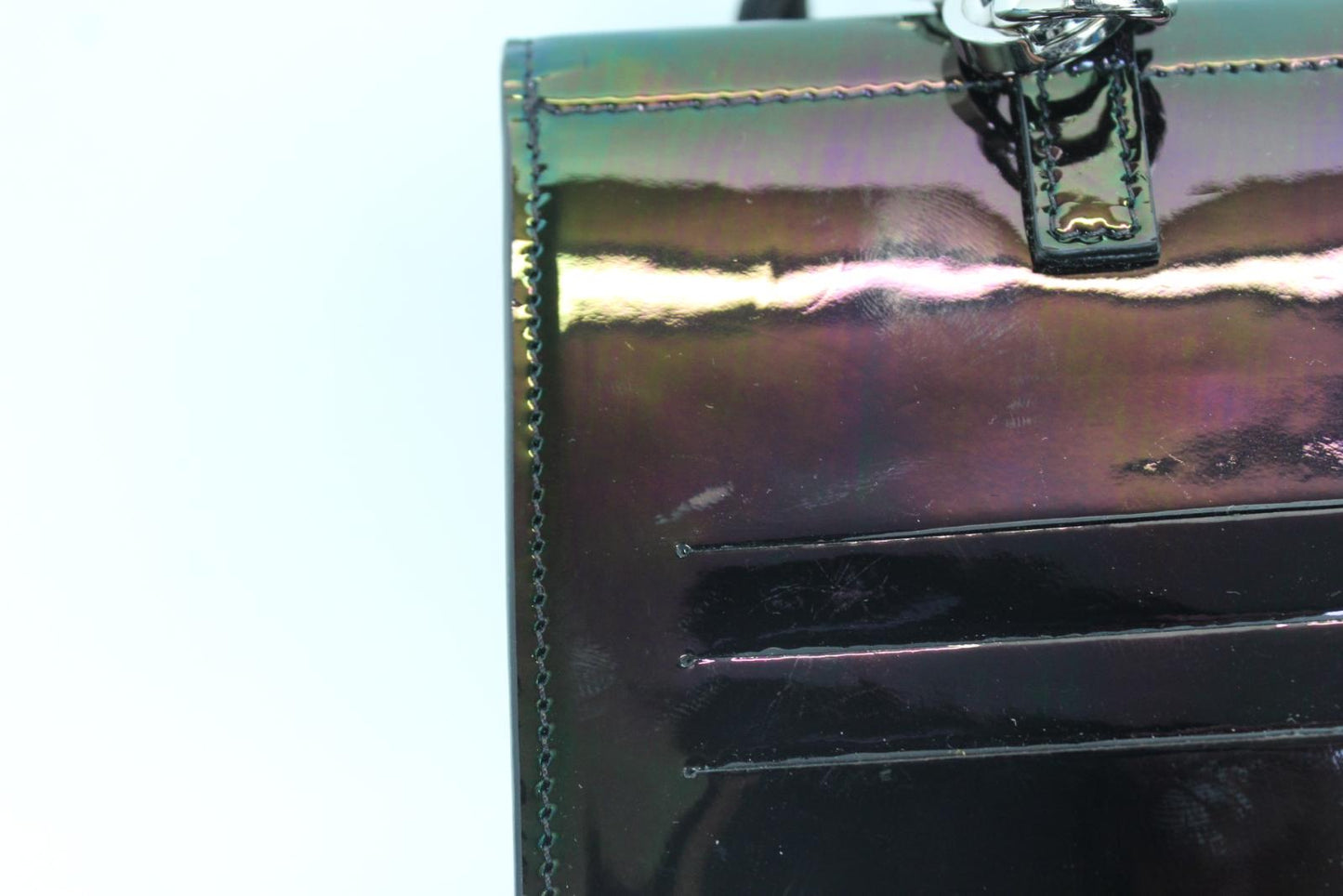 GIVENCHY Men's Black Multi Patent Leather Neck Window Pouch Wallet Bag OS NEW
