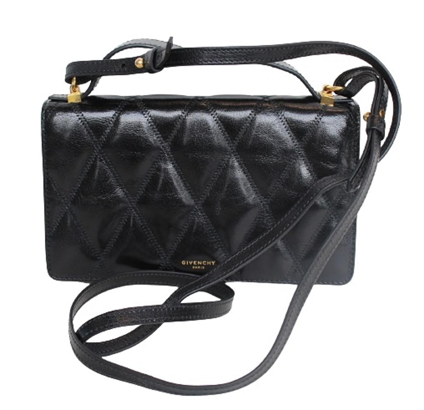 GIVENCHY Ladies GV3 Strap Wallet Black Quilted Leather Crossbody Bag OS NEW