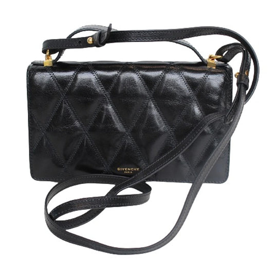 GIVENCHY Ladies GV3 Strap Wallet Black Quilted Leather Crossbody Bag OS NEW