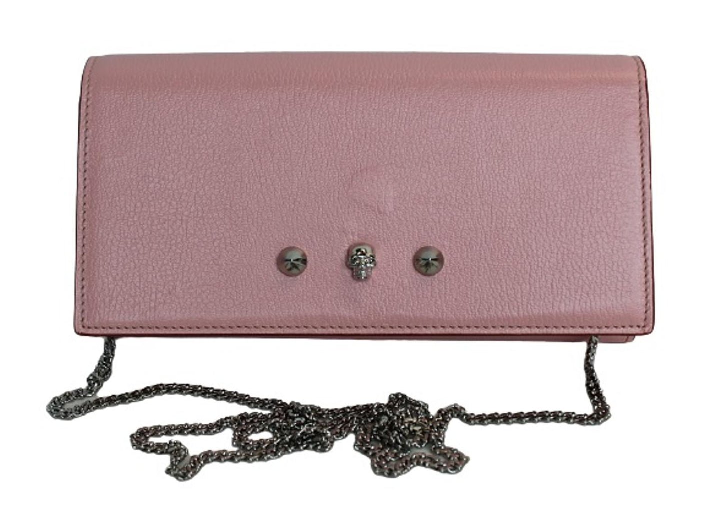 ALEXANDER MCQUEEN Ladies Pink Leather Skull Studded Chain Wallet Bag NEW
