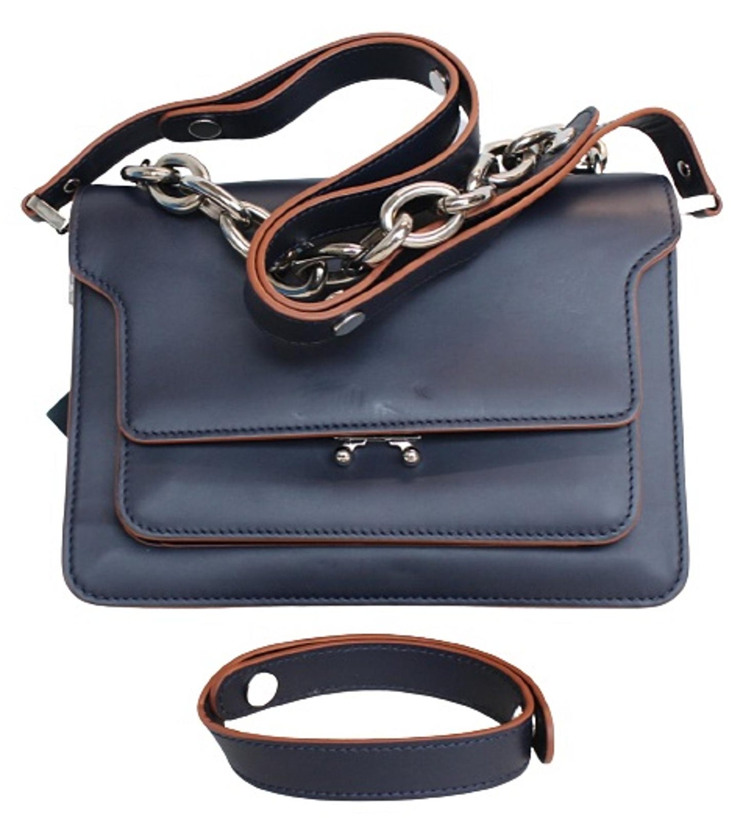 MARNI Ladies Navy Blue Leather Trunk Shoulder Bag One Size 23 x 16 x 6cm NEW