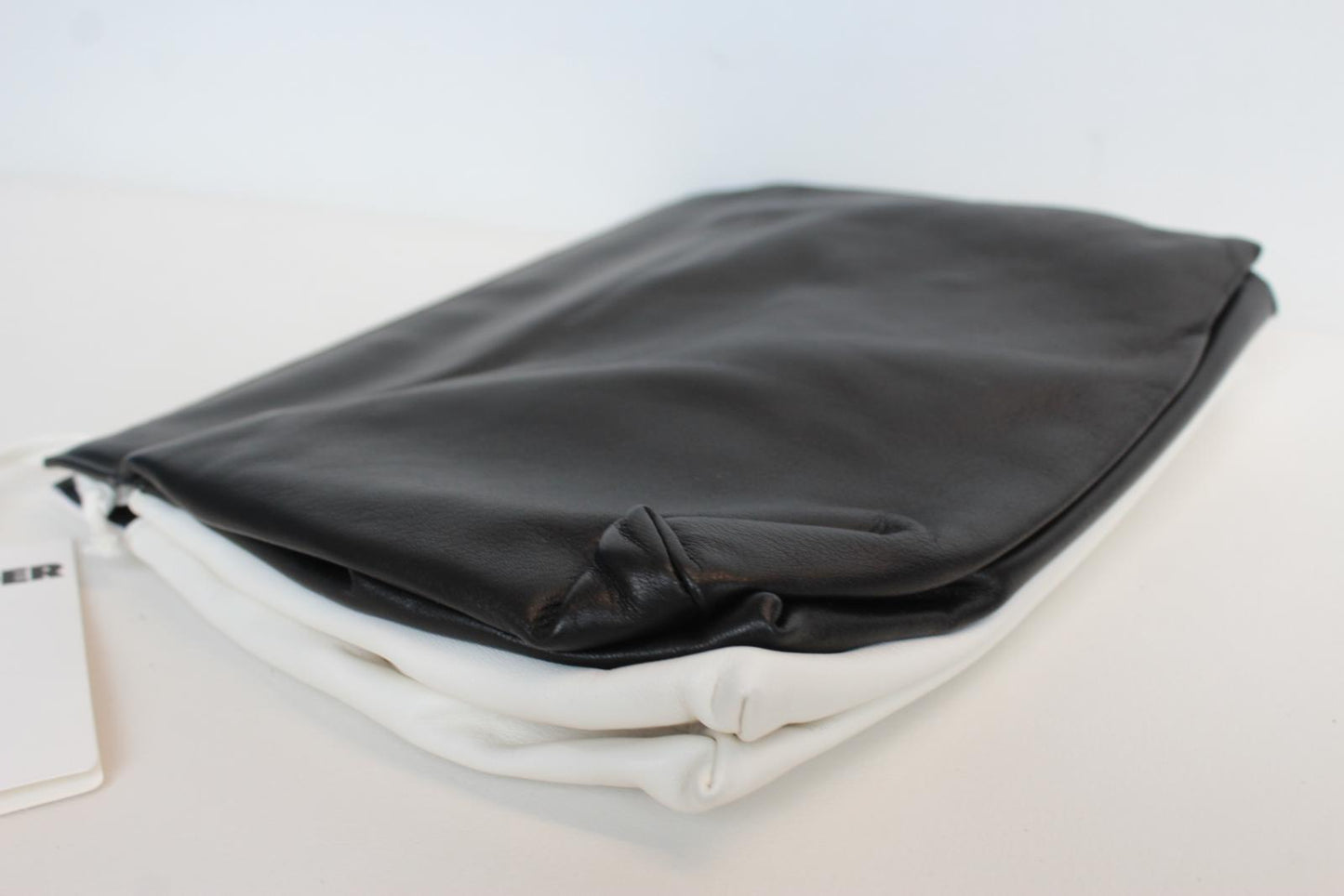 JIL SANDER Ladies Black White Leather Pouch Clutch Bag 26 x 21 x 4cm NEW