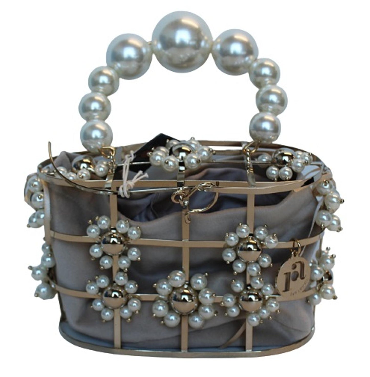 ROSANTICA Ladies Holli Gold Tone Faux Pearl Flower Embellished Tote Bag OS NEW