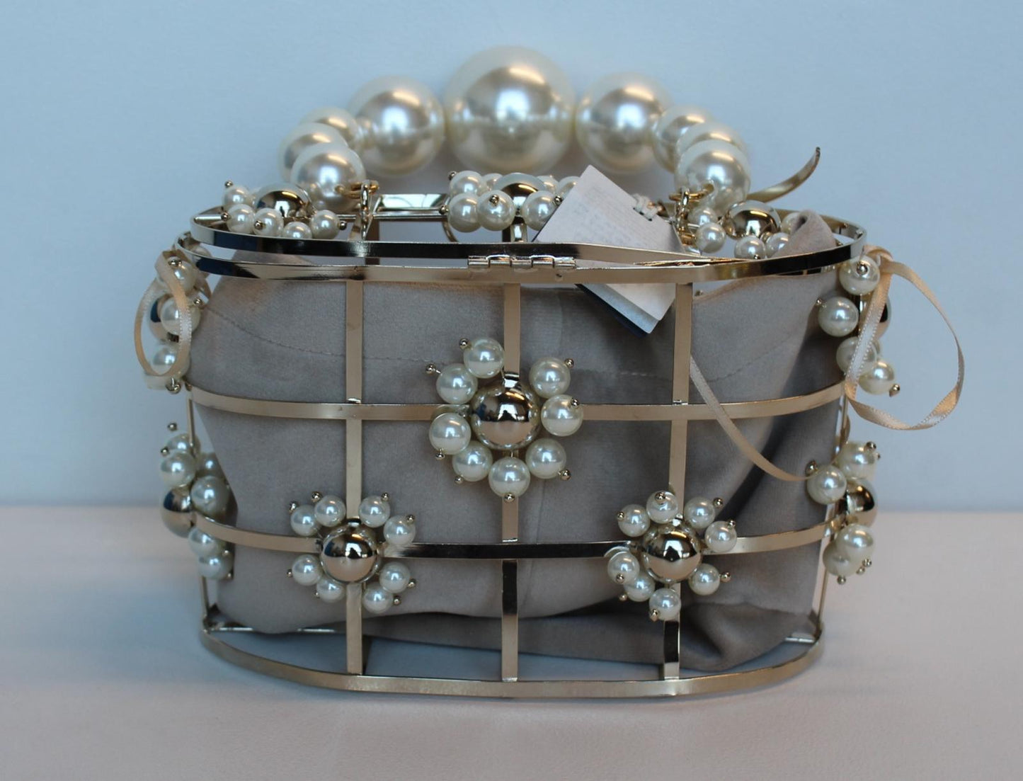 ROSANTICA Ladies Holli Gold Tone Faux Pearl Flower Embellished Tote Bag OS NEW