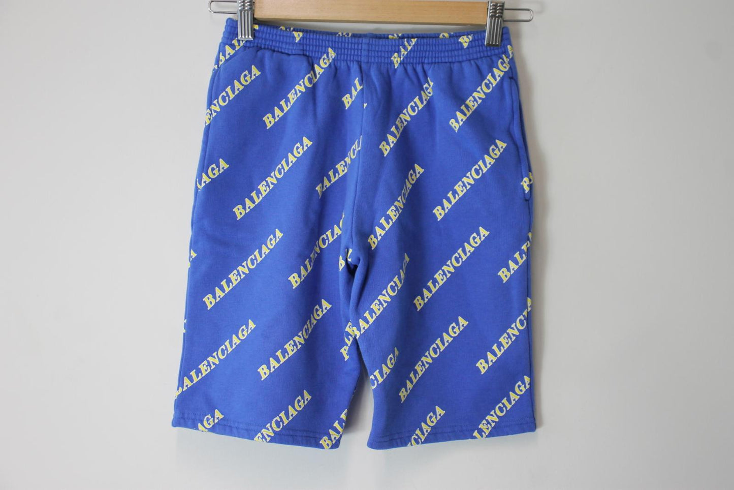 BALENCIAGA Ladies Blue Cotton All Over Logo Sweat Shorts EU36 UK8 BNWT