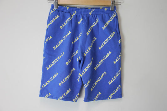 BALENCIAGA Ladies Blue Cotton All Over Logo Sweat Shorts EU36 UK8 BNWT