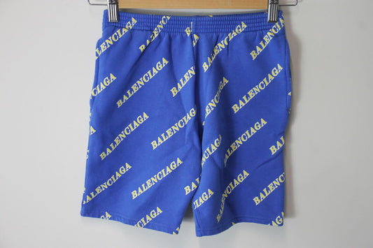 BALENCIAGA Ladies Blue Cotton All Over Logo Sweat Shorts EU34 UK6 BNWT