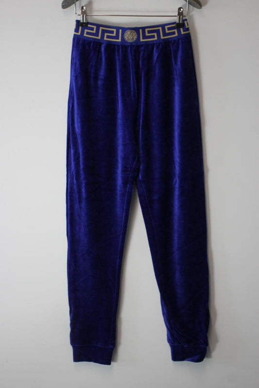 VERSACE Ladies Blue Velvet Modal Pantalone Gym Donna Trousers Size 32 BNWT