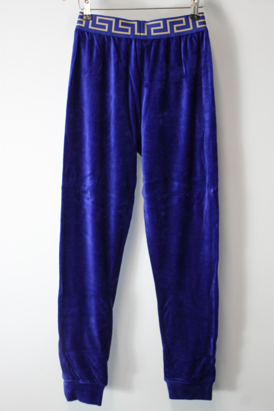 VERSACE Ladies Blue Velvet Modal Pantalone Gym Donna Trousers Size 32 BNWT