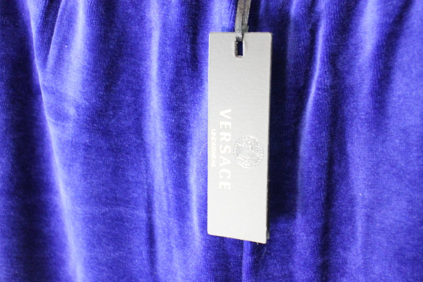 VERSACE Ladies Blue Velvet Modal Pantalone Gym Donna Trousers Size 32 BNWT