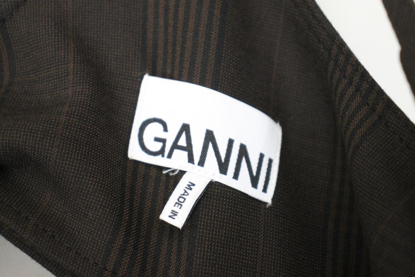 GANNI Ladies Brown Tartan Knee Length Knot Back Tank Dress EU36 UK8 NEW