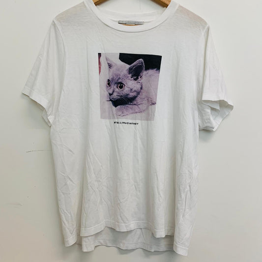 STELLA MCCARTNEY White Ladies Short Sleeve Cat Graphic T-Shirt UK12 NEW