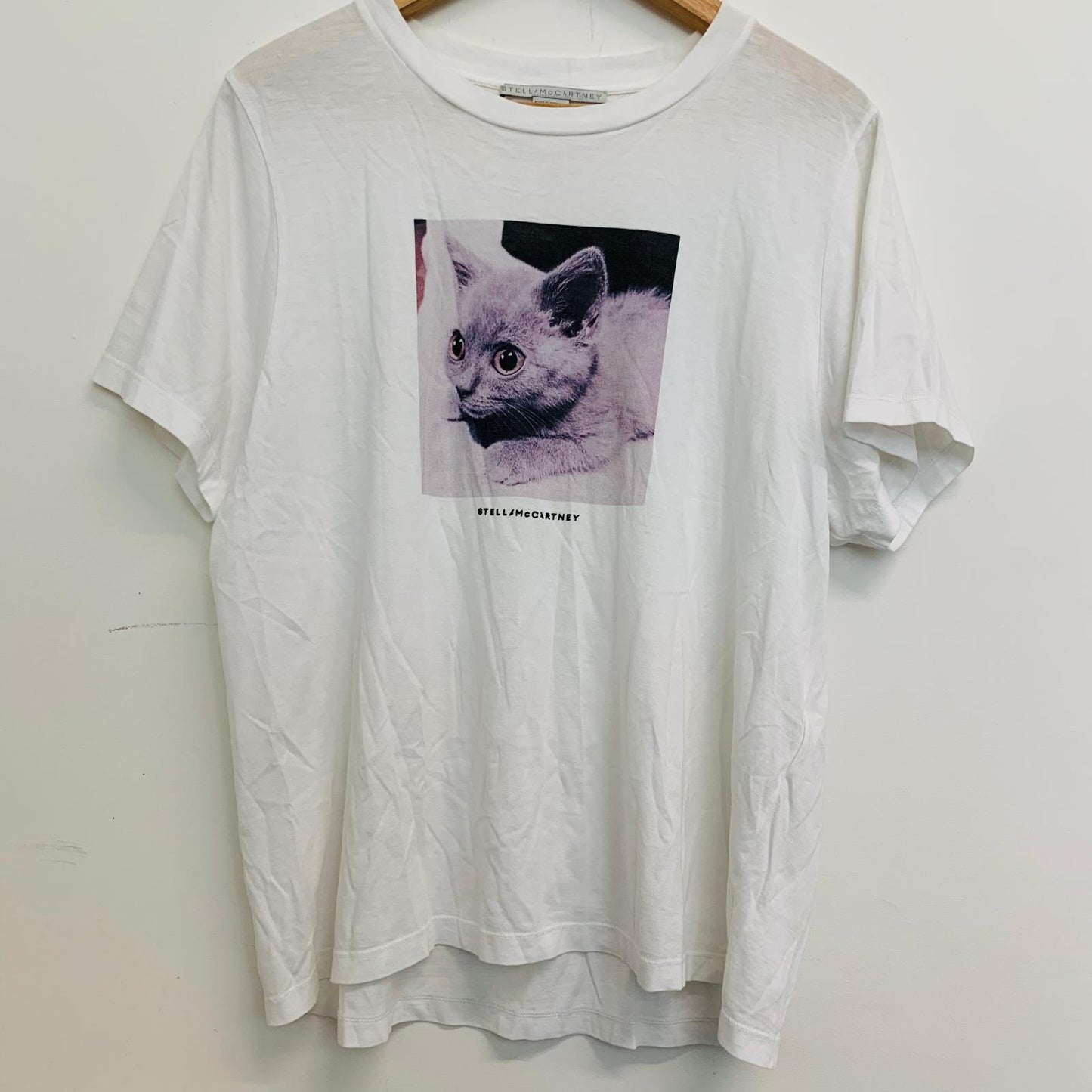 STELLA MCCARTNEY White Ladies Short Sleeve Cat Graphic T-Shirt UK12 NEW