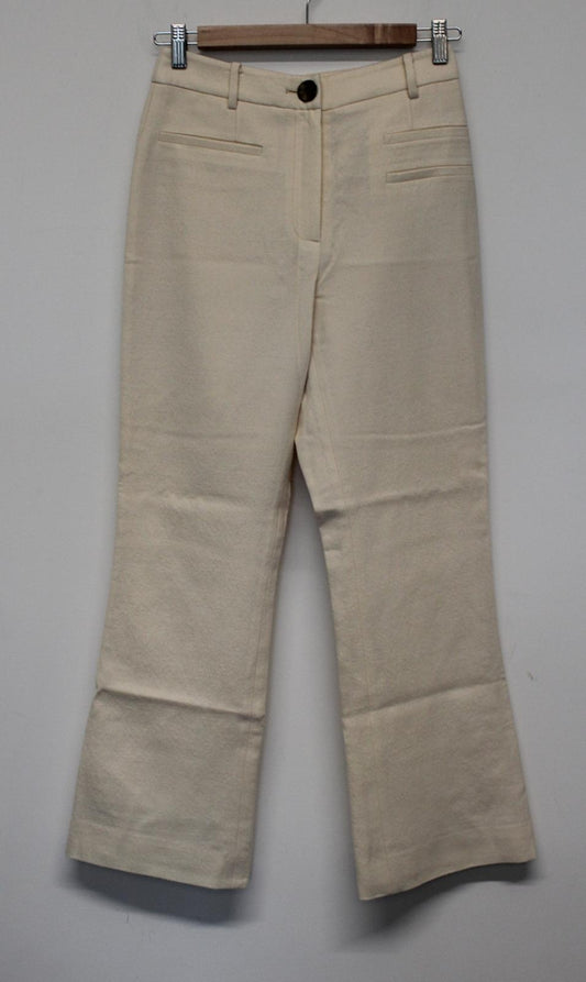 REJINA PYO Ladies Cream Ivory Zip Fly Pure Wool Trousers UK8 W26 L28 NEW