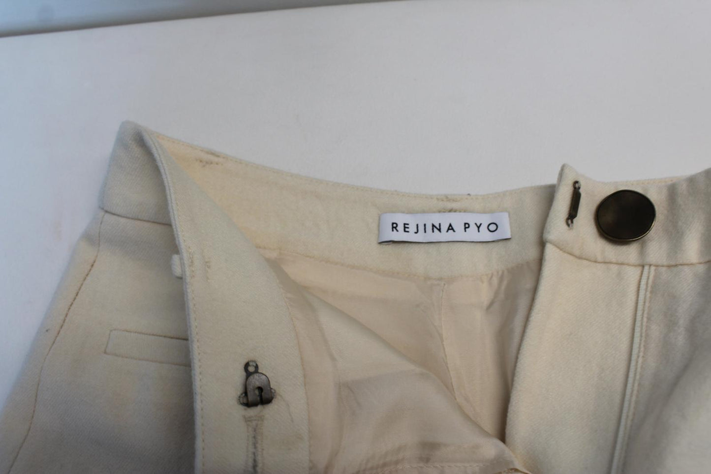 REJINA PYO Ladies Cream Ivory Zip Fly Pure Wool Trousers UK8 W26 L28 NEW