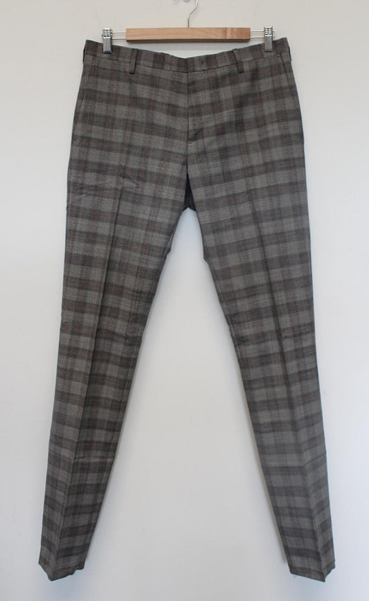 PAUL SMITH Men's Grey Multi Check Zip Fly Pure Wool Trousers 32" W33 L35 NEW