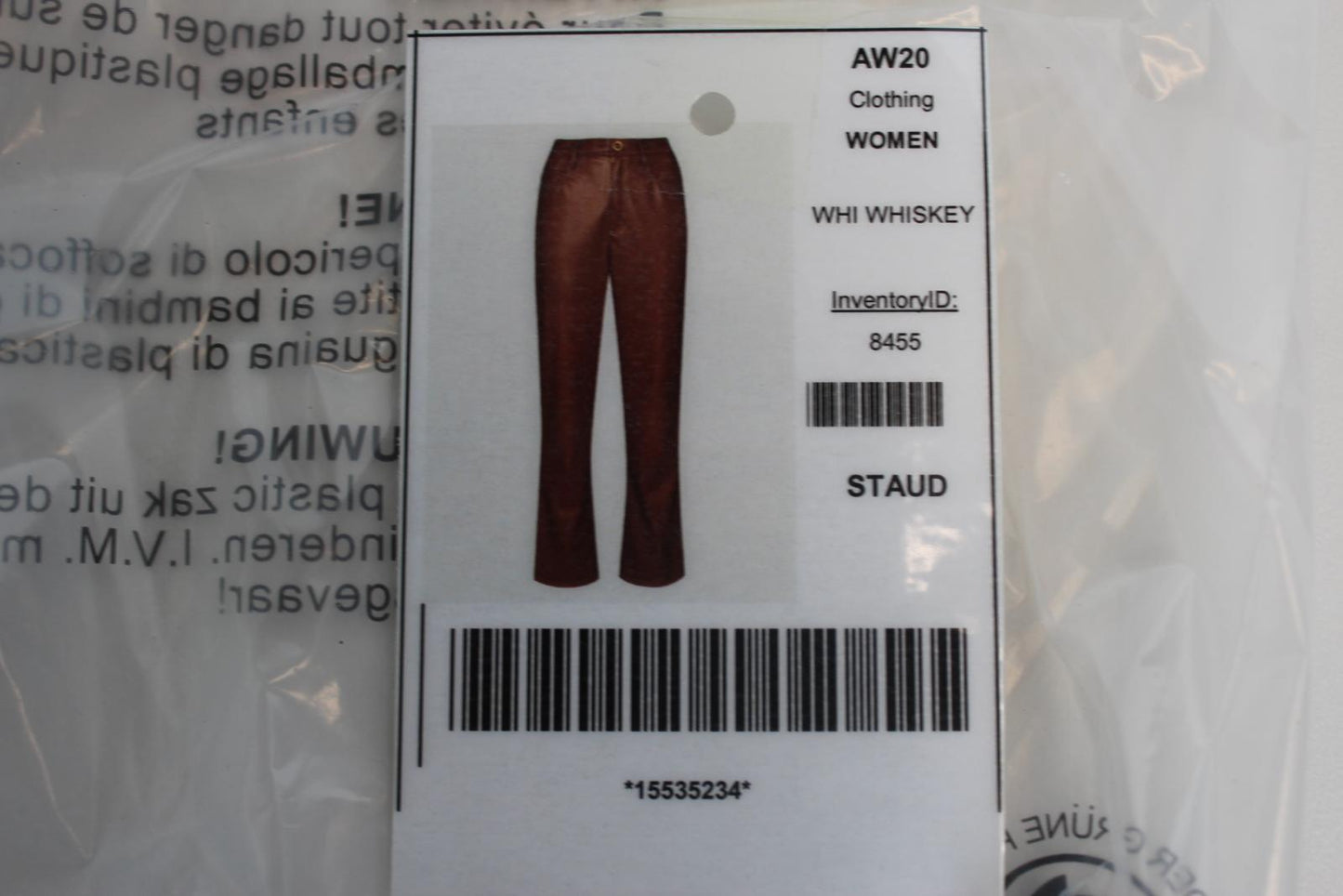 STAUD Ladies Brown Chisel Contrast Stitch Faux Leather Trousers US4 UK8 NEW