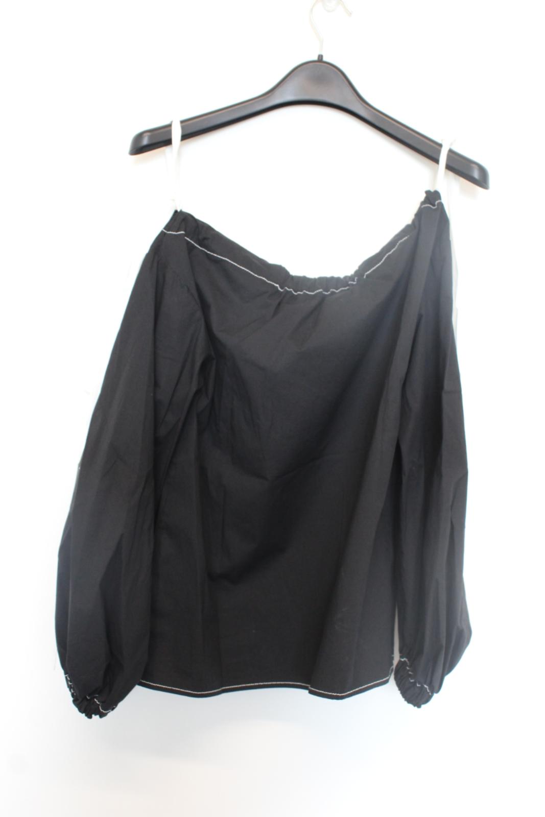 REJINA PYO Ladies Heidi Black White Off The Shoulder Tie Cotton Blend Top S NEW