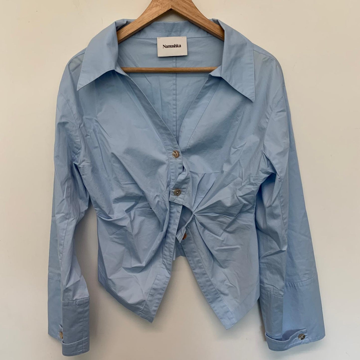 NANUSHKA Blue Ladies Long Sleeve Collared Cropped Blouse Size UK S NEW