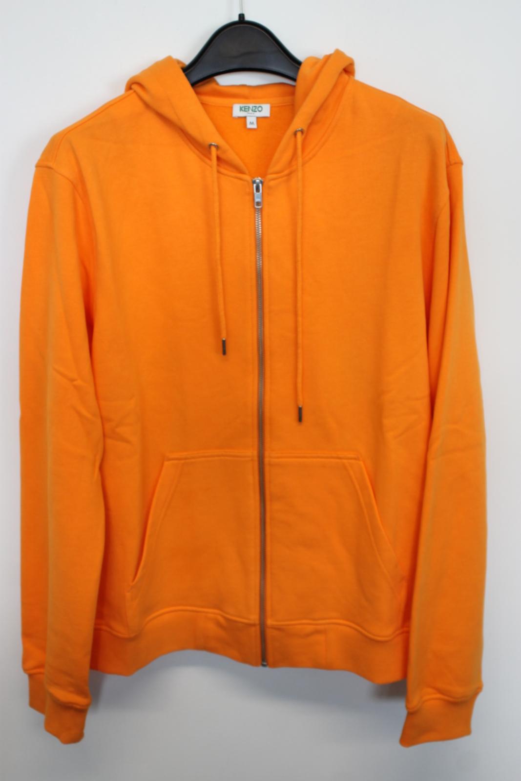 KENZO Men's Orange Cotton Embroidered Bird Zip-Up Hoodie Jumper Size M NEW