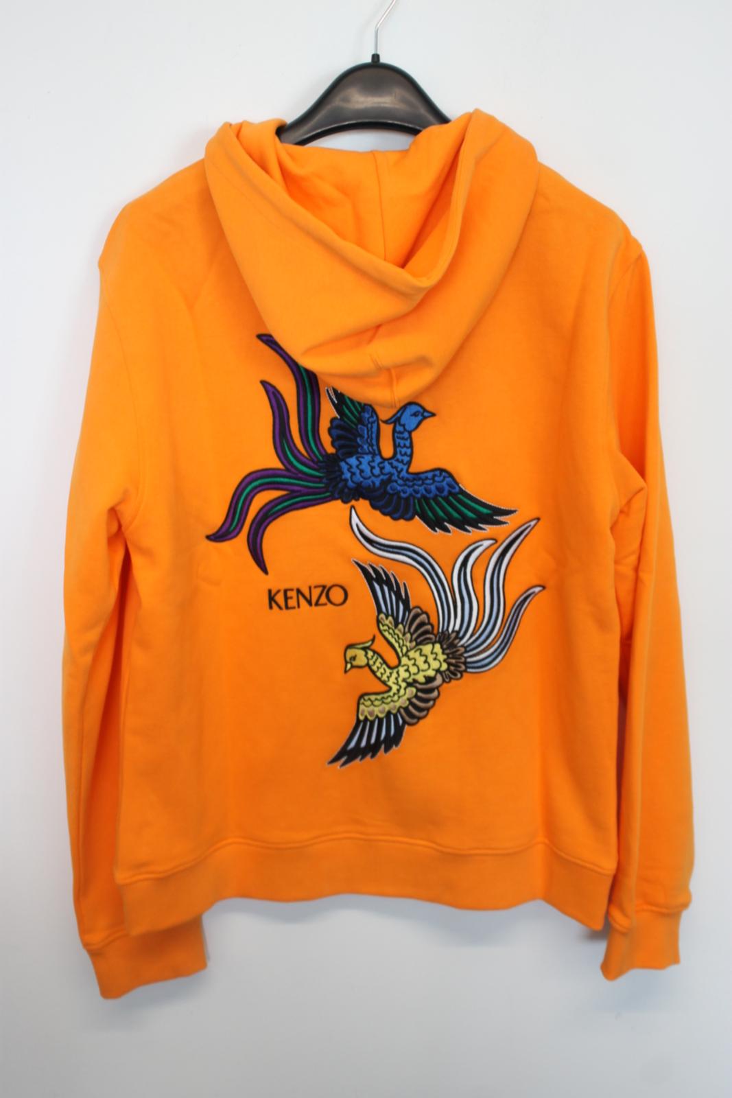KENZO Men's Orange Cotton Embroidered Bird Zip-Up Hoodie Jumper Size M NEW