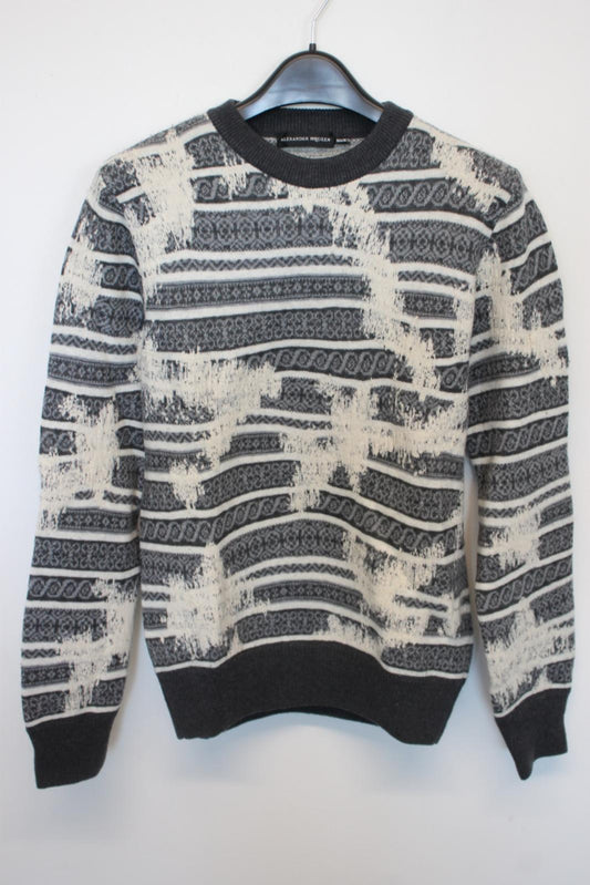 ALEXANDER MCQUEEN Men's Grey/White Wool Knitted Crew Neck Jumper Size S NEW
