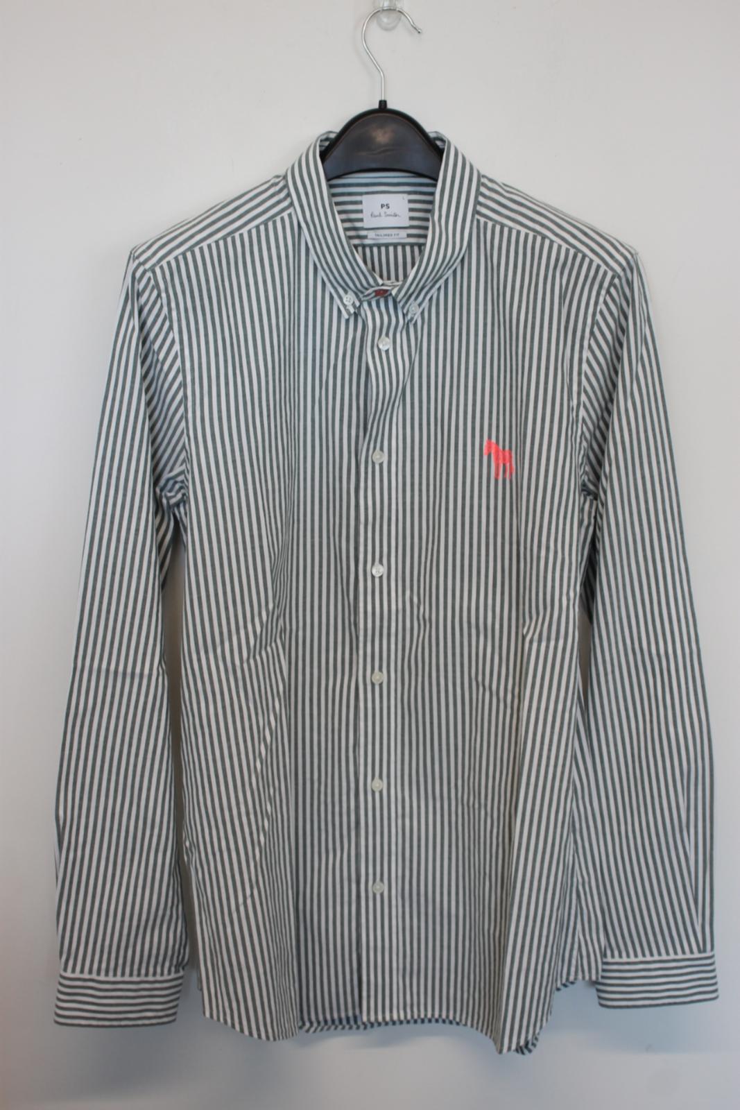 PAUL SMITH Men's Grey/White Striped Cotton Long Sleeve Tailored Fit Shirt L NEW