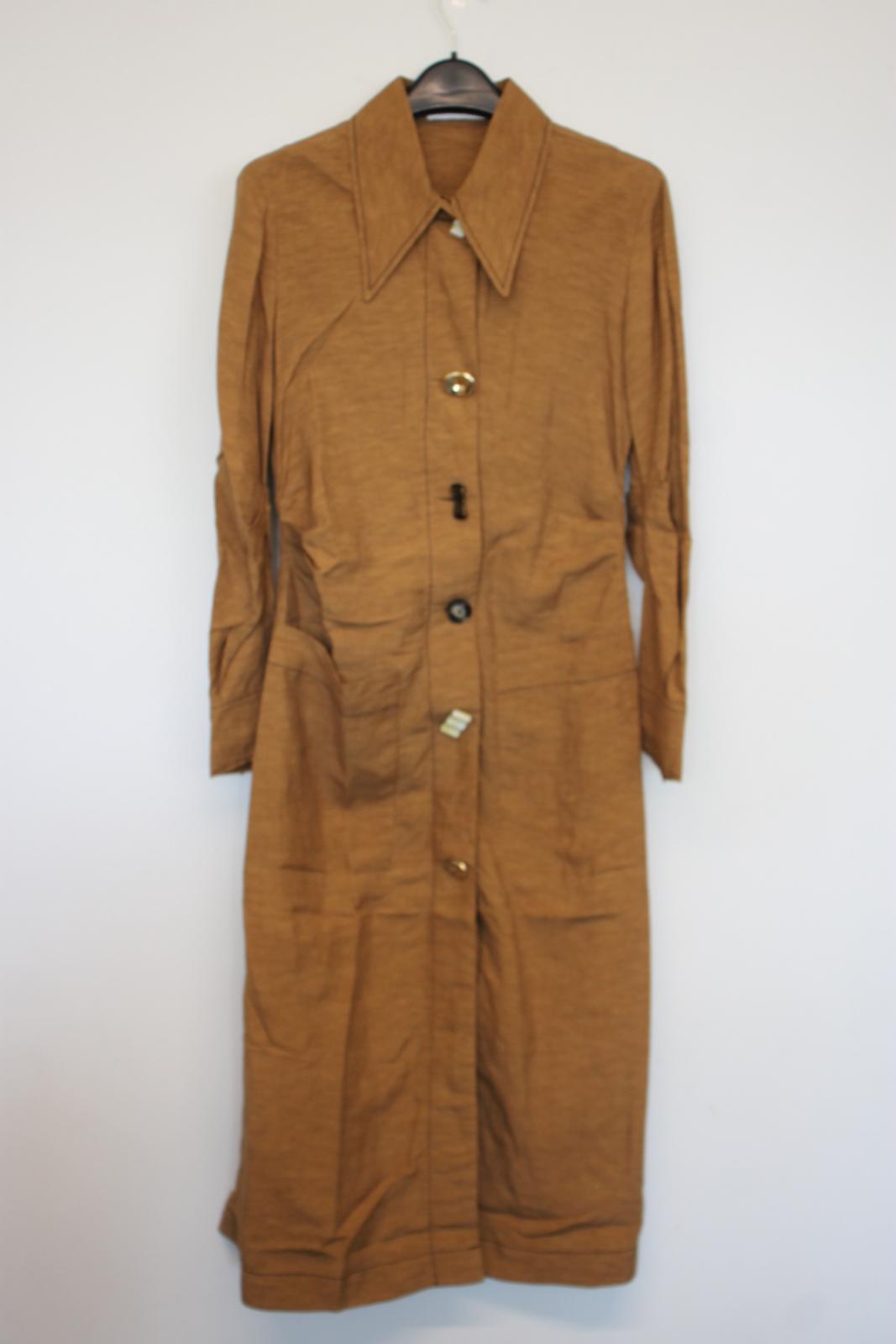REJINA PYO Ladies Brown Linen Blend Long Overcoat Coat EU36 UK8 NEW