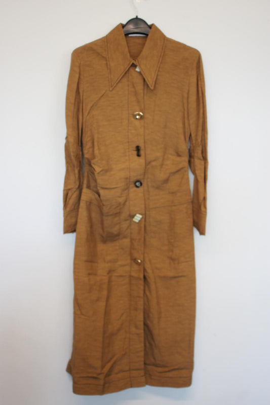 REJINA PYO Ladies Brown Linen Blend Long Overcoat Coat EU36 UK8 NEW