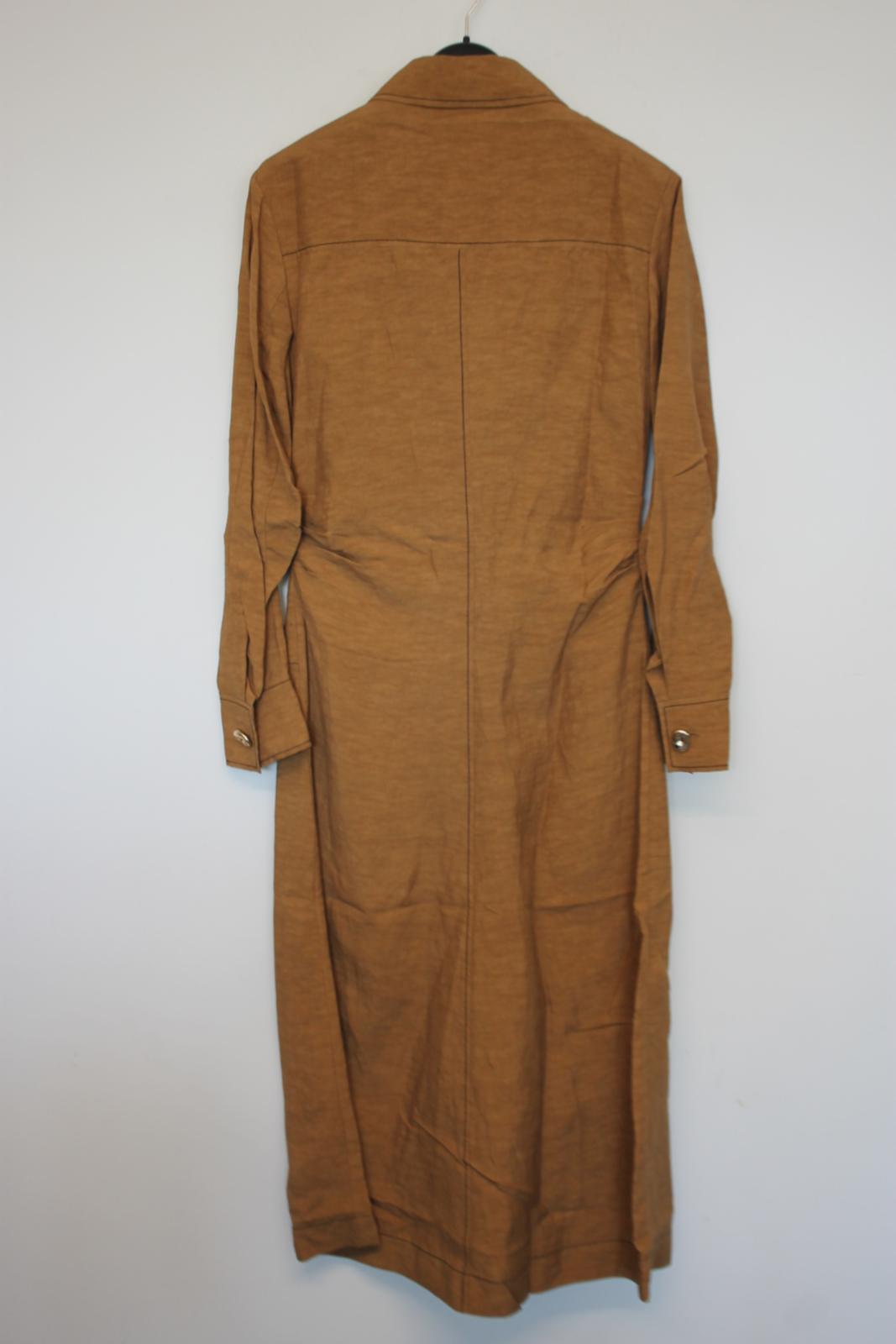REJINA PYO Ladies Brown Linen Blend Long Overcoat Coat EU36 UK8 NEW
