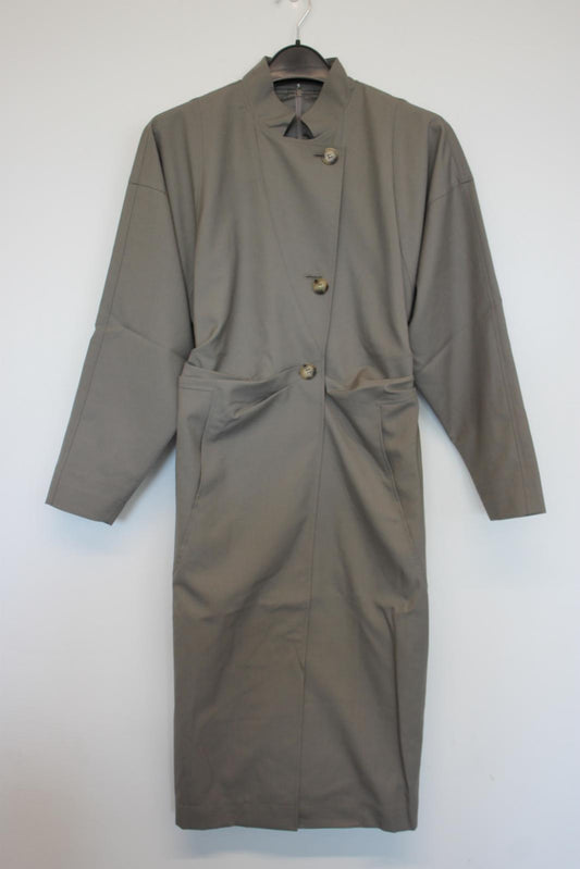 REJINA PYO Ladies Grey Wool Blend High Neck Trench Coat EU36 UK8 NEW
