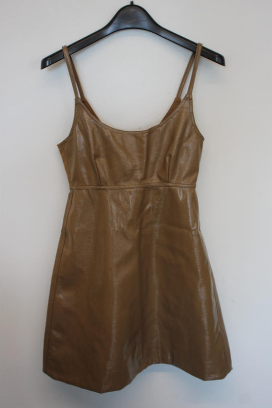 GANNI Ladies Brown Faux Leather Sleeveless Knee Length Dress EU36 UK8 NEW