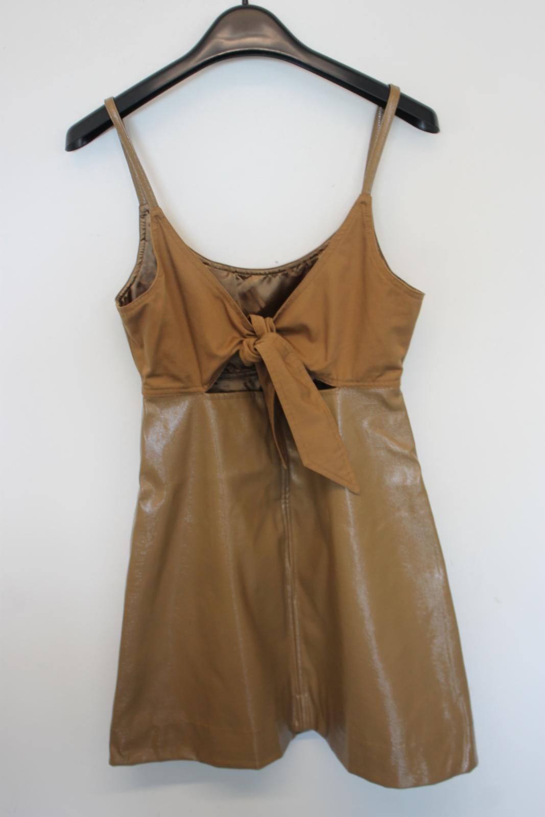 GANNI Ladies Brown Faux Leather Sleeveless Knee Length Dress EU36 UK8 NEW