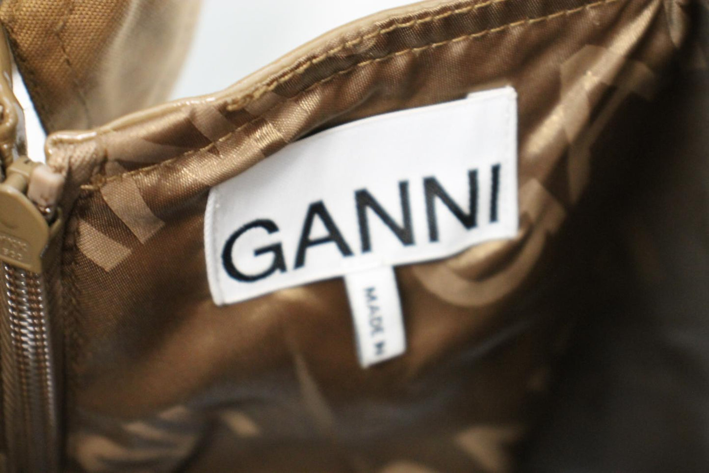 GANNI Ladies Brown Faux Leather Sleeveless Knee Length Dress EU36 UK8 NEW