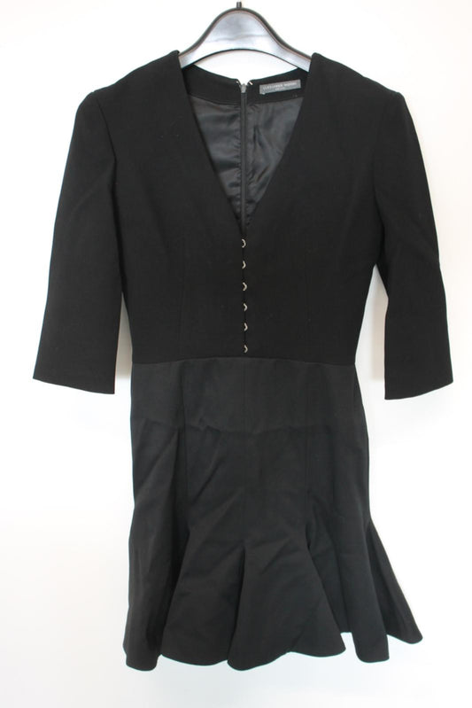 ALEXANDER MCQUEEN Ladies Black Cotton Half Sleeve V-Neck Dress EU34 UK6 NEW