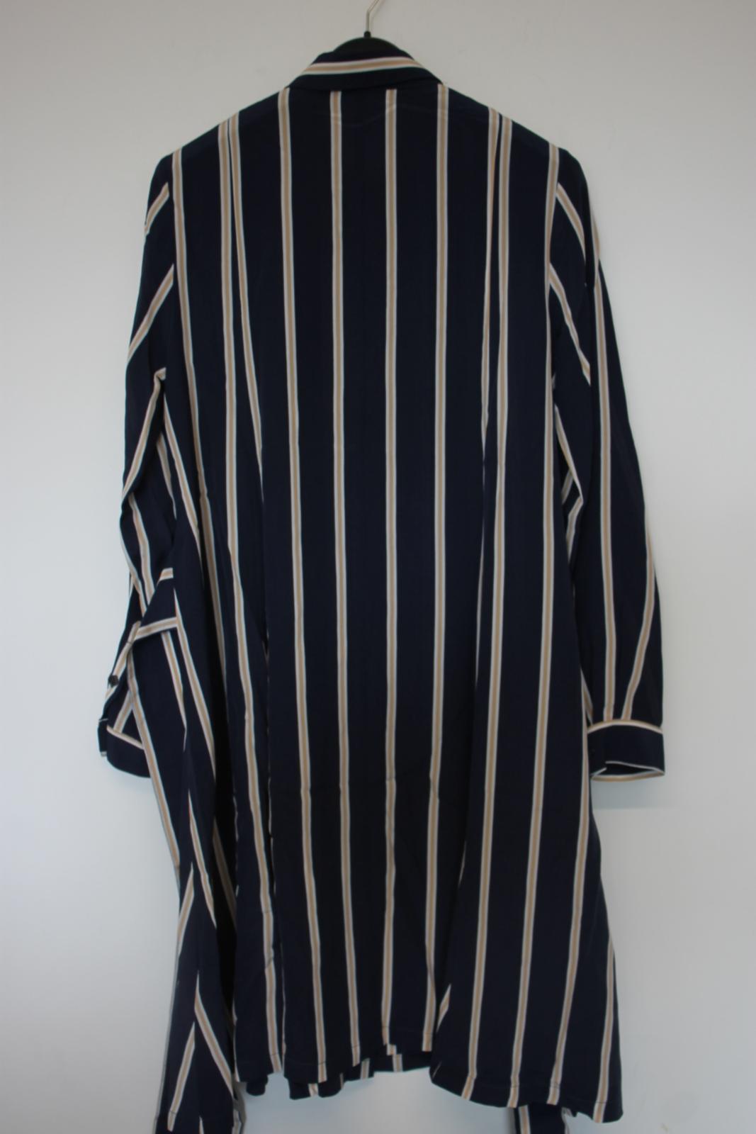 GANNI Ladies Navy Blue Striped Silk Long Sleeve Midi Shirt Dress Size   Fashion Outlet by Stuff U Sell