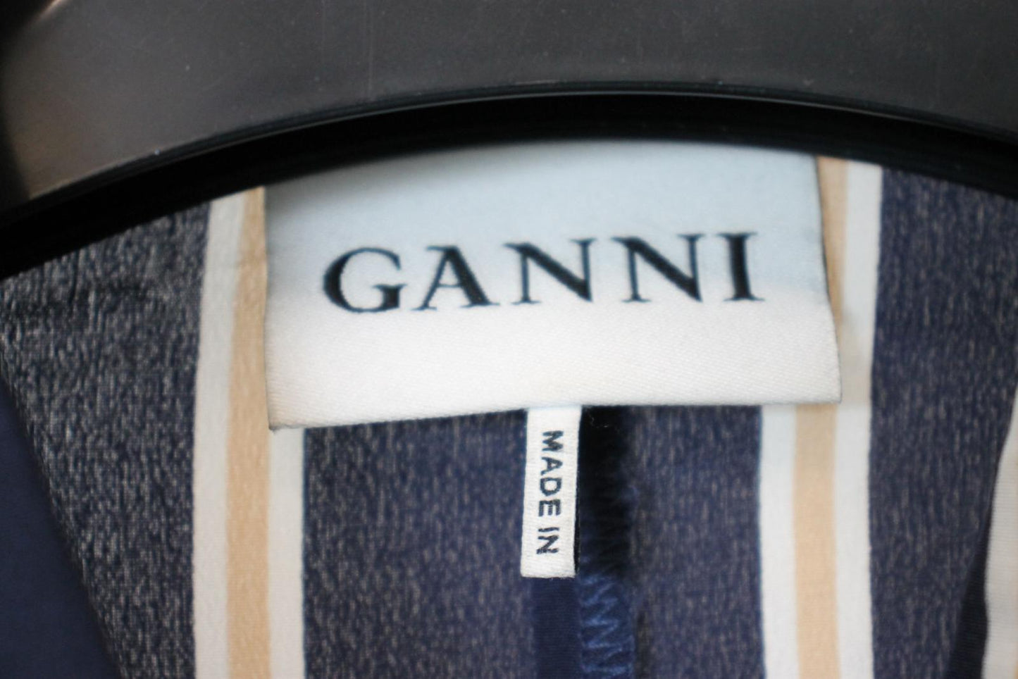 GANNI Ladies Navy Blue Striped Silk Long Sleeve Midi Shirt Dress Size XS NEW