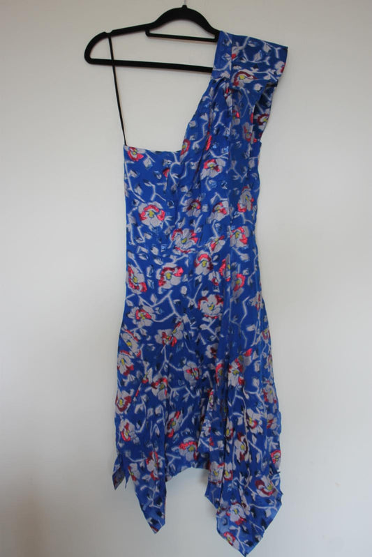 ISABEL MARANT Ladies Blue Floral Silk One Shoulder Dress EU36 UK8 NEW
