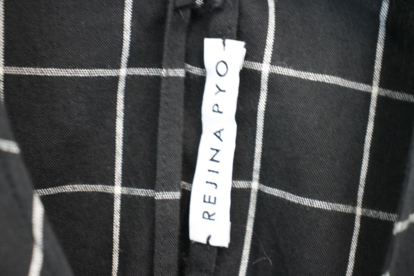 REJINA PYO Ladies Black Check Cotton Long Bell Sleeve Blouse EU36 UK8 NEW