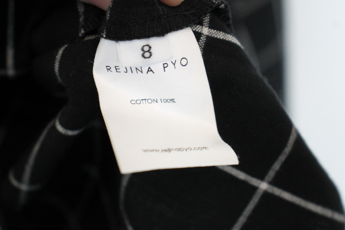 REJINA PYO Ladies Black Check Cotton Long Bell Sleeve Blouse EU36 UK8 NEW
