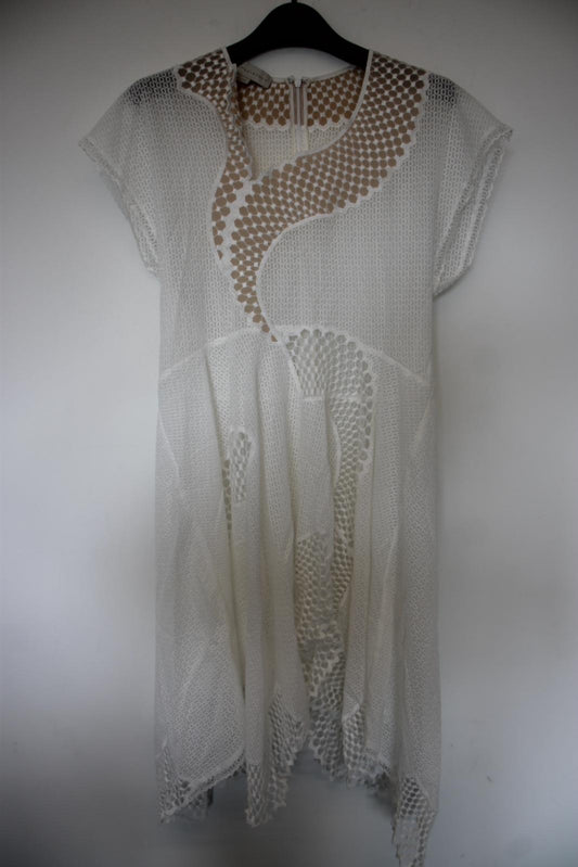 STELLA MCCARTNEY Ladies White Cotton Lace Asymmetrical Dress EU36 UK8 NEW